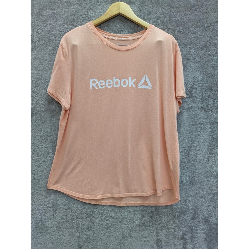Athleisure Graphic T-Shirt Women XL Peach Reebok Short Sleeve Logo Tee